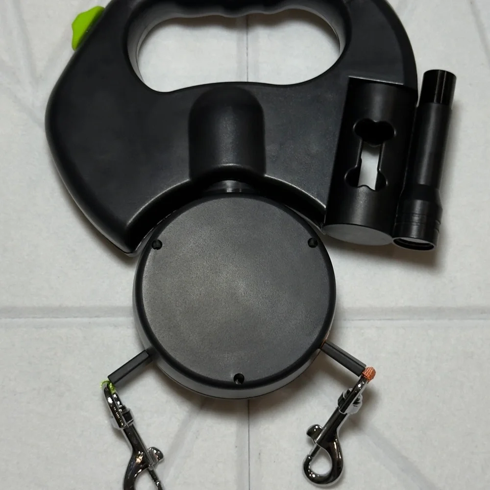 3-in-1 Double Dog Leash Retractable, Tangle-Free with Light & Bag Holder